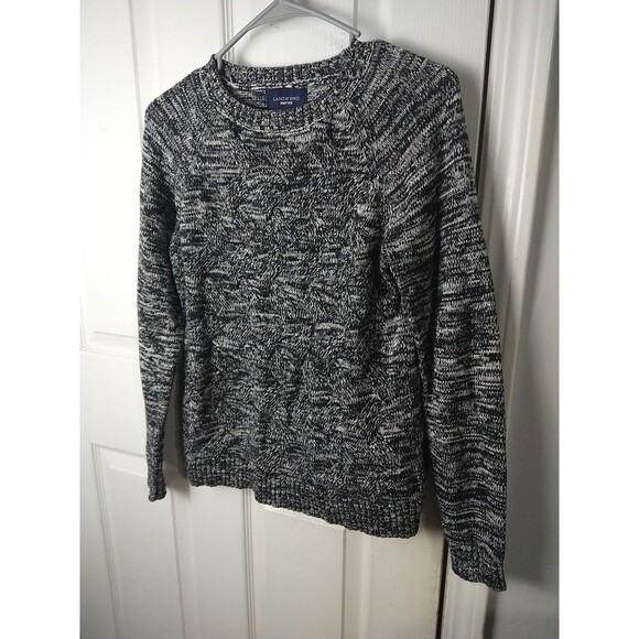 Lands End Woman M Black Grey Marbled Cable Knit Sweater Pullover Casual LS - Picture 2 of 9